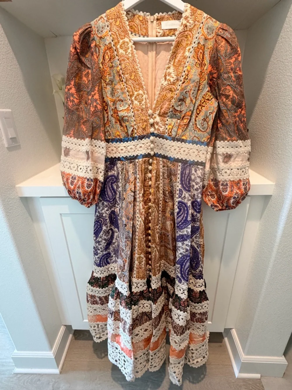 Zimmermann Multi-Color Paisley Patchwork Long-Sleeve Maxi Dress - Picture 3 of 7